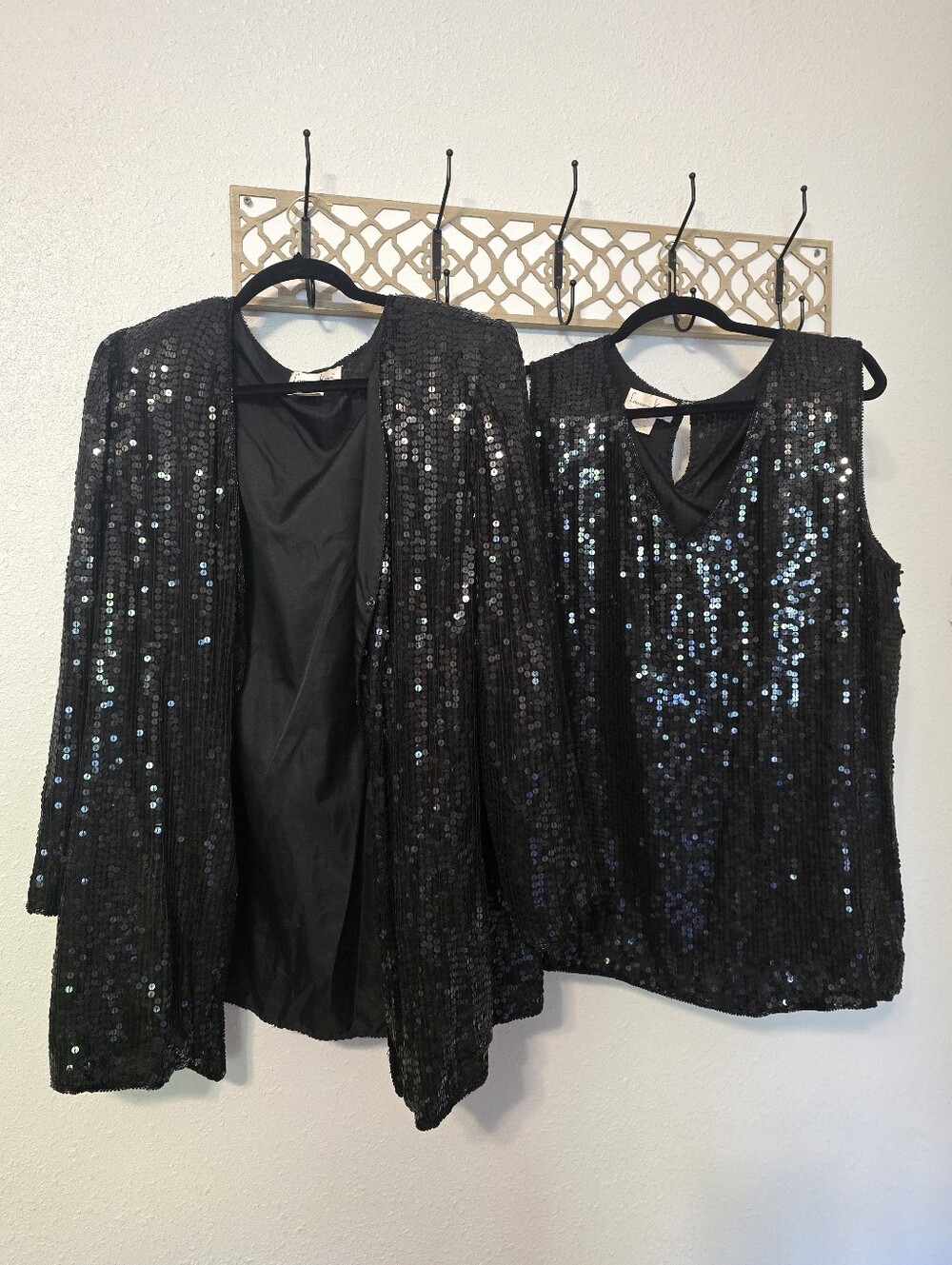 Vintage Black Sequin Jacket & Tank Set